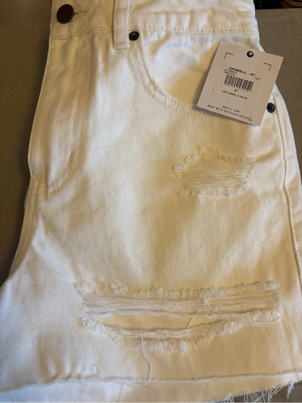 O'Neill White Distressed Denim Shorts
